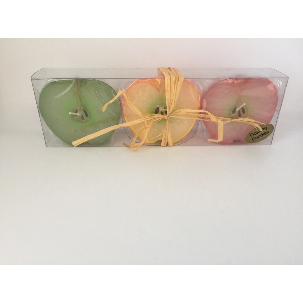 New Set Of 3 Fall Floating Half Apple Wax Candles,‎ NOS, Great For Fall Decor